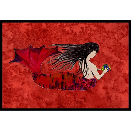 Jensendistributionservices Black Haired Mermaid On Red Indoor & Outdoor Mat, 24 x 36 in. MI2556254